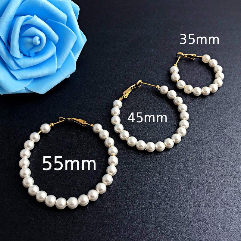 Pearl Hoop Earrings for Women Fashion Dangle Hypoallergenic Layer Earrings