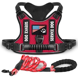 Dogmify Service Dog Harness,No-Pull Reflective Pet Harness,Adjustable Soft Oxford Dog Vest Harness with Dog Leash,Easy Control Handle for Small to Large Dogs (S, Red)