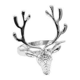 CENPEK 5 Pcs Silver Napkin Rings Christmas Deer Head Tableware Decoration Festive Xmas Party Holiday Napkin Buckles Reindeer Alloy Decor
