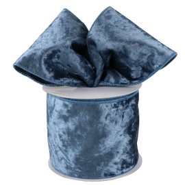 MAYREEL Dusty Blue Crushed Velvet Ribbon Wired 4" x 10 Yards Extra Wide Christmas Wired Edge Ribbon Blue Christmas Decorations Ribbon for Gift Wrapping Wreath Tree Topper Bow Making Crafts