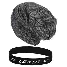 Women Men Slouch Beanie Hat Large Baggy Beanies Warm Knitted Beanie Hat Skull Hat Cap Unisex Skullies Beanies Hat Bicolor Crochet Hat Ski Snowboarding Hat Hip Hop Hat with Elastic Black Headband