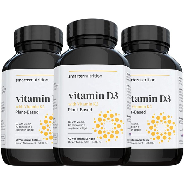 Plant-Based Vitamin D3 Immune Support with Vegan K2 Complex in a Vegetarian Softgel - Includes 5,000 IU of Vitamin D for Immunity Boost, Complete Bone Health (90 Servings)(Packaging May Vary)