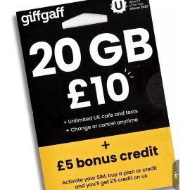 giffgaff United Kingdom PAYG SIM Card for Visiting UK & Europe w/ 5Bonus, Activate While