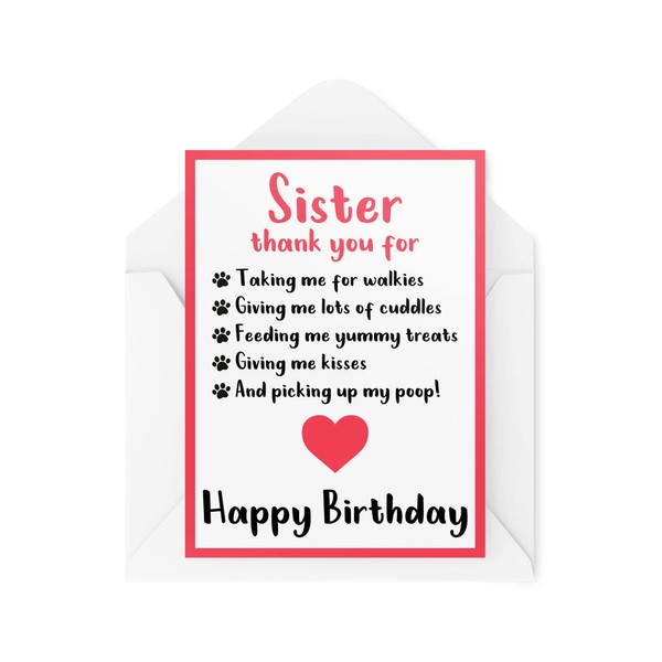 Funny Birthday Cards for Sister from The Dog | Pet Lover Greeting Cards On Her Birthday | Puppy Card Thanks for Looking After Me - CBH239
