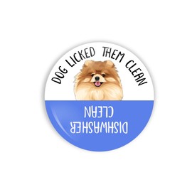 Dog Dishwasher Magnet Funny Clean Dirty ~ Pomeranian ~ 2.25" Round ~ Flat or Strong Magnet