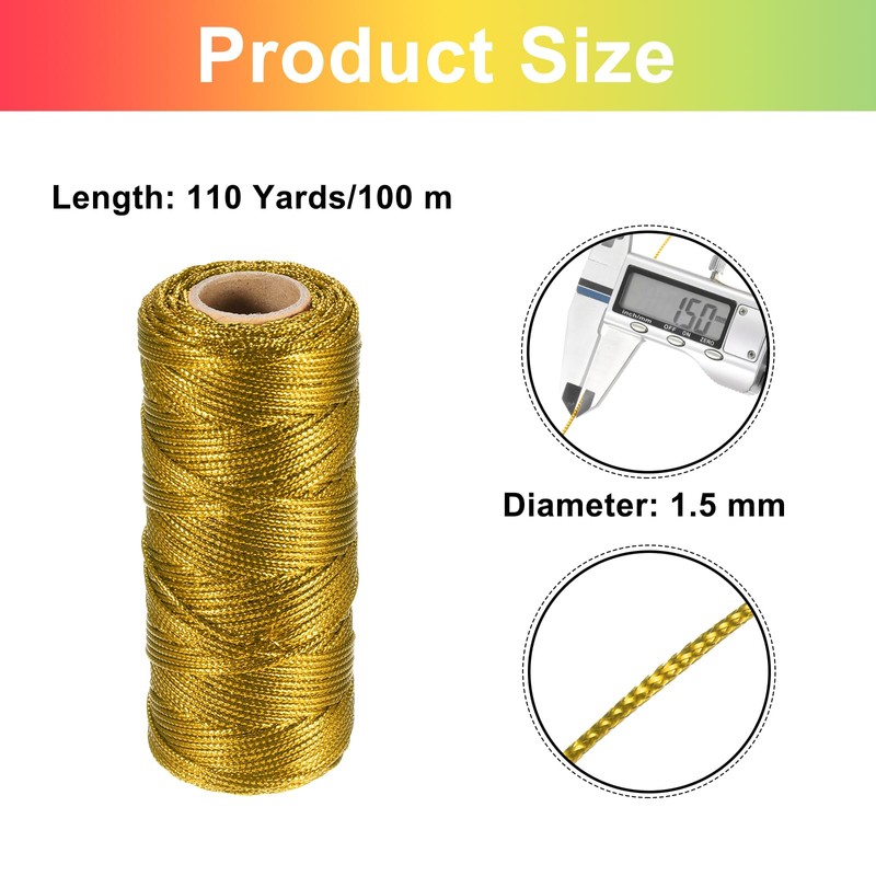 sourcing map 110Yard/328Feet 1.5mm Gold Twine String, Glitter Twine Ropes