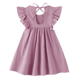 lymanchi Kid Girls Summer Cotton Linen Ruffle Halter Sleeveless Beach Party Dress 818 Pink 100