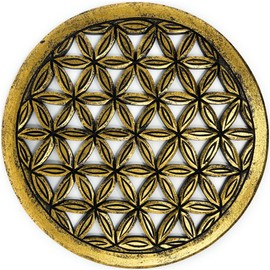 Trintura Flower of Life Wall Decoration Wood 30 cm Gold Decorative Wall Picture Flower of Life Decoration Perfect for Meditation, Yoga and Home Decoration Flower of Life Picture Wood