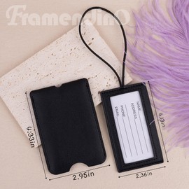 Framendino, 8 Pack PU Leather Luggage Tags with Privacy Cover and Name ID Card for Suitcases Travel Labels