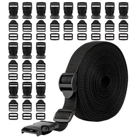TAIHOBO Webbing Strap 10m Long, Webbing Straps for Bags 25mm Wide, with 45 Adjustable Buckle, Polypropylene Webbing Tape, Thickened Backpack Straps with Buckles for Pet Collar DIY Craft Luggage