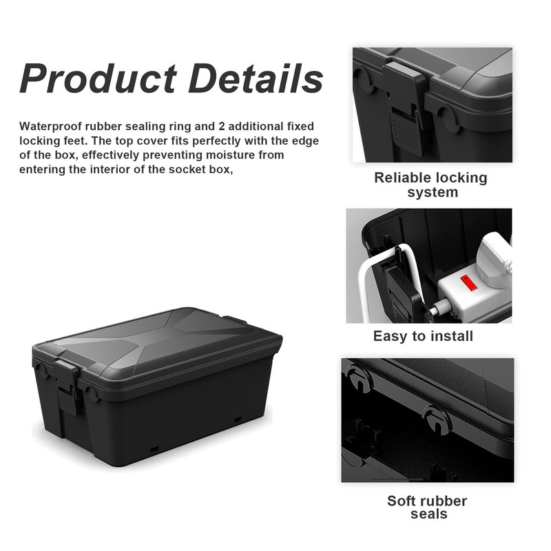 HERKINDNESS Waterproof Cable Box, Black Outdoor Power Box, 32 x