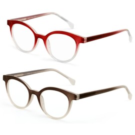 V.W.E. 2 Pairs Round Half Tone Optical Frame Reading Glasses - Unisex Readers ZT101 (Red Grey, 3.00, x)
