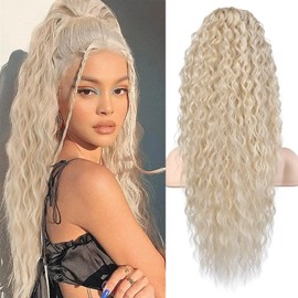 FLUFYMOOZ Ponytail Extension, 26 Inch Bohemian Style Drawstring Ponytail Hair Extensions for Women, Long Curly Wavy Ponytail Natural Synthetic Hairpiece for Women (26 Inch Cool Blonde)