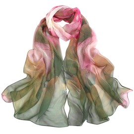 ANKOMINA Women Floral Printing Silk Scarf Shawls Chiffon Bandana Long Wraps Summer Beach Hijab