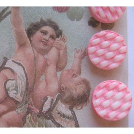 Set of 6 ~ Vintage 1/2"Pink Gingham Painted Glass Buttons ~Pre WWII~ old stock