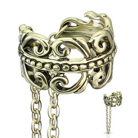 Celtic Heart Filigree Non-Piercing Cartilage Ear Cuff with Dangling Chain (Gold Tone)