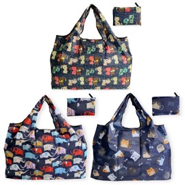 Reusable Grocery Bags - Foldable Tote Bags for Groceries, Kitchen & Beach with Extra Large Capacity, Lightweight & Pocket-Sized - 3 Pack (Dark 1)