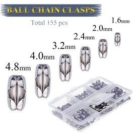 KINGOU 155pcs Stainless Steel Ball Chain Connector Clasps Fits for 1.6/2.0/2.4/3.2/4.0/4.8mm Beaded Ball Chain