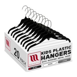 Mainetti 498 Black Plastic Hangers - 20 Pack with Rotating Metal Hook and Notches for Straps, Great for Shirts/Tops/Dresses, 12-Inch