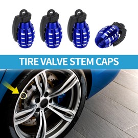 A ABSOPRO Tire Valve Stem Caps 14x29MM Car Wheel Valve Cap Aluminum Alloy Blue for Car Bike Motorcycle Truck Anti Crash Tyre Valve Stem Cover Valve Dust Cap Tire Valve Cap 4 Pcs