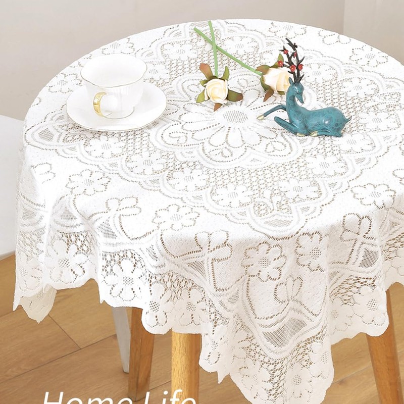 Huierxun Cotton White Lace Small Square Tablecloth 36 x 36