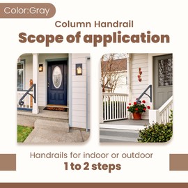 Kojem Wall Mount Handrails for Outdoor Steps, Metal Wrought Iron Handrail Railings Fits 1 or 2 Steps, Stair Hand Rails for Indoor Steps or Front Door Porch (Gray)