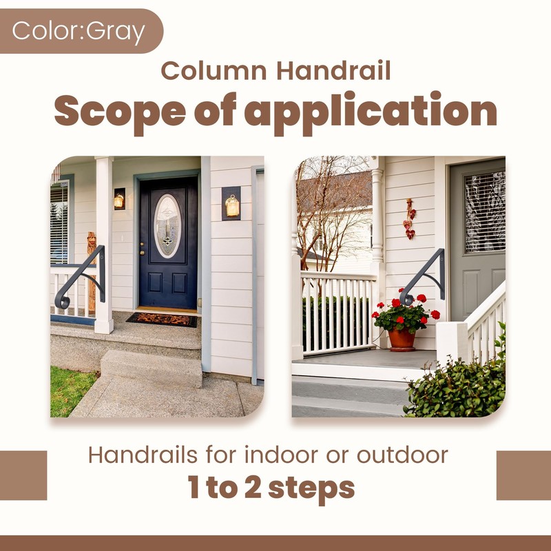 Kojem Wall Mount Handrails for Outdoor Steps, Metal Wrought Iron