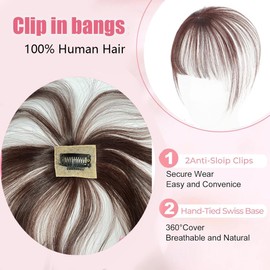 360° Coverage Bangs Hair Clip Real Human Hair Clip-In Bangs 100% Natural Curved Bangs for Women's Daily Wear