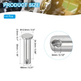 PATIKIL 8 x 30 mm Single Hole Clevis Pins, 4 Pcs 304 Stainless Steel Flat Head Pin for Hitch Pin Lock Link Hinge Systems, Silver