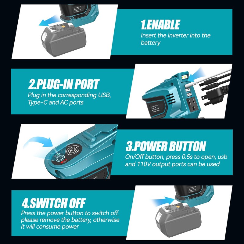 Power Inverter Compatible with Makita 18V Battery: Ecarke Portable Power