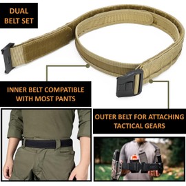 JIPIMON Battle Molle Belt Military Grade, Newly Upgrade Quick Release Buckle 2.0" Tactical Belt, Law Enforcement Duty Belts (Tan, Large)