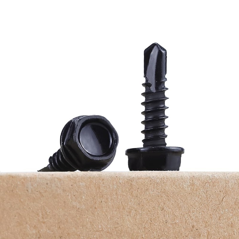 #10 x 3/4" (100 pcs) Black Hex Washer Head Self