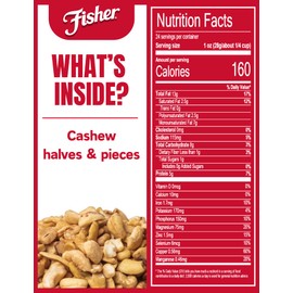 Fisher Snack Cashew Halves and Pieces, 24 Ounces, Roasted with Sea Salt, No Artificial Colors or Flavors, 100% Recyclable