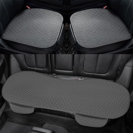 Linen Car Seat Covers, Back Seat Cover for Cars Include 1 Pair Front Car Seat Cover Protectors and 1 Rear Bench Cover with Breathable Linen and Non-Slip Universal Fits SUVs,Cars,Sedans (Deep Grey)