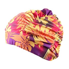 DASNTERED Women Fashion Pleated Floral Print Swim Cap Adult Long Hair Swimming Cap for Water Sports (1)