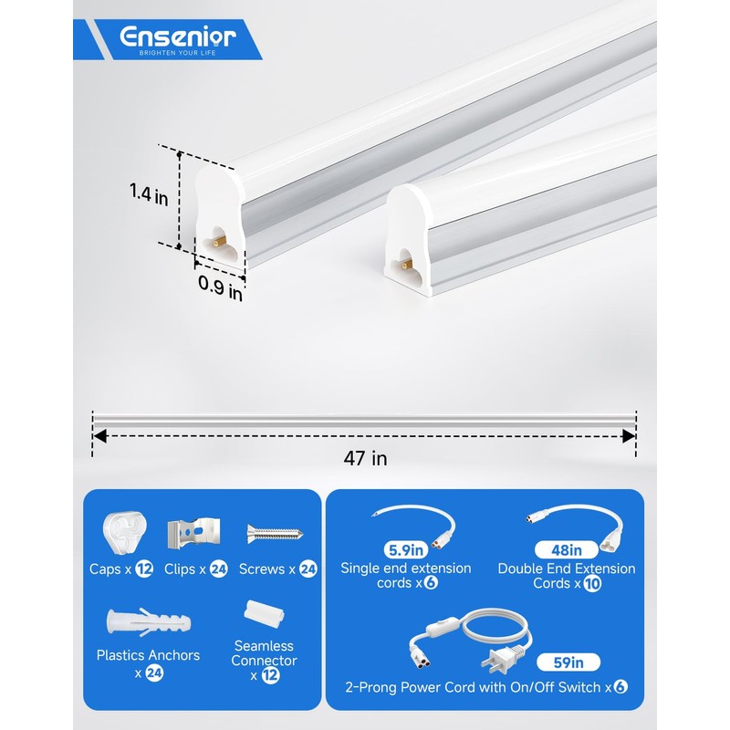 Ensenior 12-Pack T5 LED Shop Lights, 4FT 2000LM 6500K Super