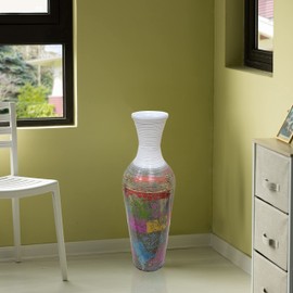 Uniquewise Tall Vases for Floor, Large Contemporary Bamboo Floor Vase for Dining, Living Room, Entryway Decoration Fill It with Dried Branches or Flowers, 29", Multicolored,