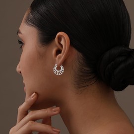 Charmsy 925 Small Sterling Silver Filigree Basket Hoop Earrings Cubic Zirconia for Teen and Women