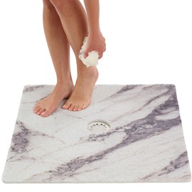 Enkosi Loofah Shower Mat with Drain Hole – Cushioned Anti-Slip Square Bath Mat for Showers, Wet Bathroom Floors – Textured PVC, Secure Non Slip Safety Pad for Walk-in Stalls (27x27 Marble Grey)