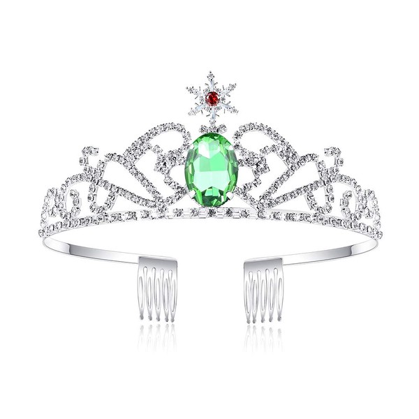 Lovelyshop Green Diamond Snowflake Rhinestone Tiara Princess Anna Crown