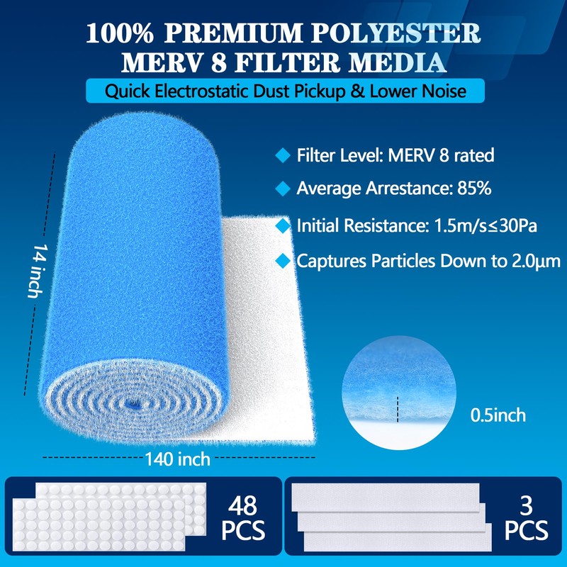 MERV 8 Air Vent Filters, 14" x 140"Cut to Fit