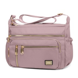 NPBAG Crossbody Bag for Women, Nylon Shoulder Purse Handbag Messenger Bag, Trendy Pocketbooks, Waterproof and Multi-Pockets (Silver Pink)