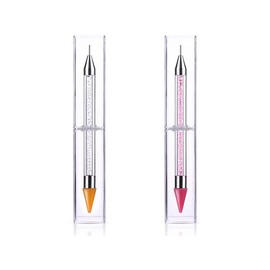 2 Pieces Rhinestone Picker Dotting Pen Anlising Dual Ended Nail Pen Rhinestone Picker Dotting Pen Crystal Studs Picker Wax Pen Grip Manicure Nail Art DIY Decoration Tool (White, Pink)
