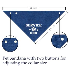 Service Dog Bandana, Service Animal Pet Bandana, Adjustable Comfortable Triangle Dogs Scarf, Blue Printed Denim Pet Kerchief for Small Medium Dogs