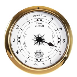 Brass Tide Clock, 3.8" Nautical Wall Clock for East Coast – High/Low Tide Display, Silent Sweep, Coastal Wall Clock, Wall-Mount Boat Clock, Battery Powered Nautical Clocks Wall Decor