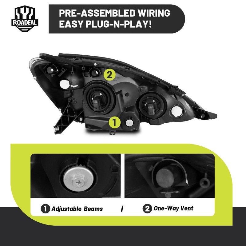 ROADEAL Headlights W/Bulbs for 2006-2010 Toyota Sienna Minivan (All Trims: