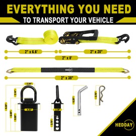 Car Tie Down Straps for Trailers with Stake Pocket D Rings, 2" x 8' Ratchet Straps with J Hooks,4 Pack 36" Axle Straps-10,000lbs Break Strength - Use for Car, Truck, UTV Transport