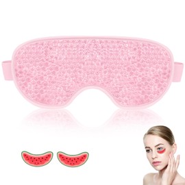 GeeRic Máscara de Gel Facial + Parches Fríos Reutilizables para Ojos Hinchados, Migrañas y Ojeras (Rosa)