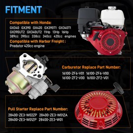 Carburetor Kit Compatible with Honda GX390 GX340 GX420 11Hp 13Hp 16Hp 389cc, Compatible with Harbor Freight Predator 420cc engine Replaces# 16100-ZF6-V01, 16100-ZF6-V00, 16100-ZF2-V00, 16100-ZF2-V01