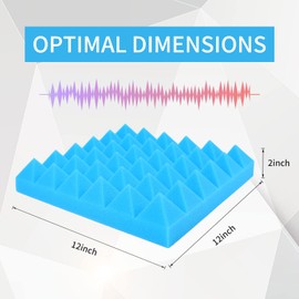 Soundproof Acoustic Foam Panel 12 Pieces Set 2 X 12 X 12 inches, Acoustic Panels Fire-Proofed Acoustic Foam for Recording Studio Acoustical Treatments (Blue)